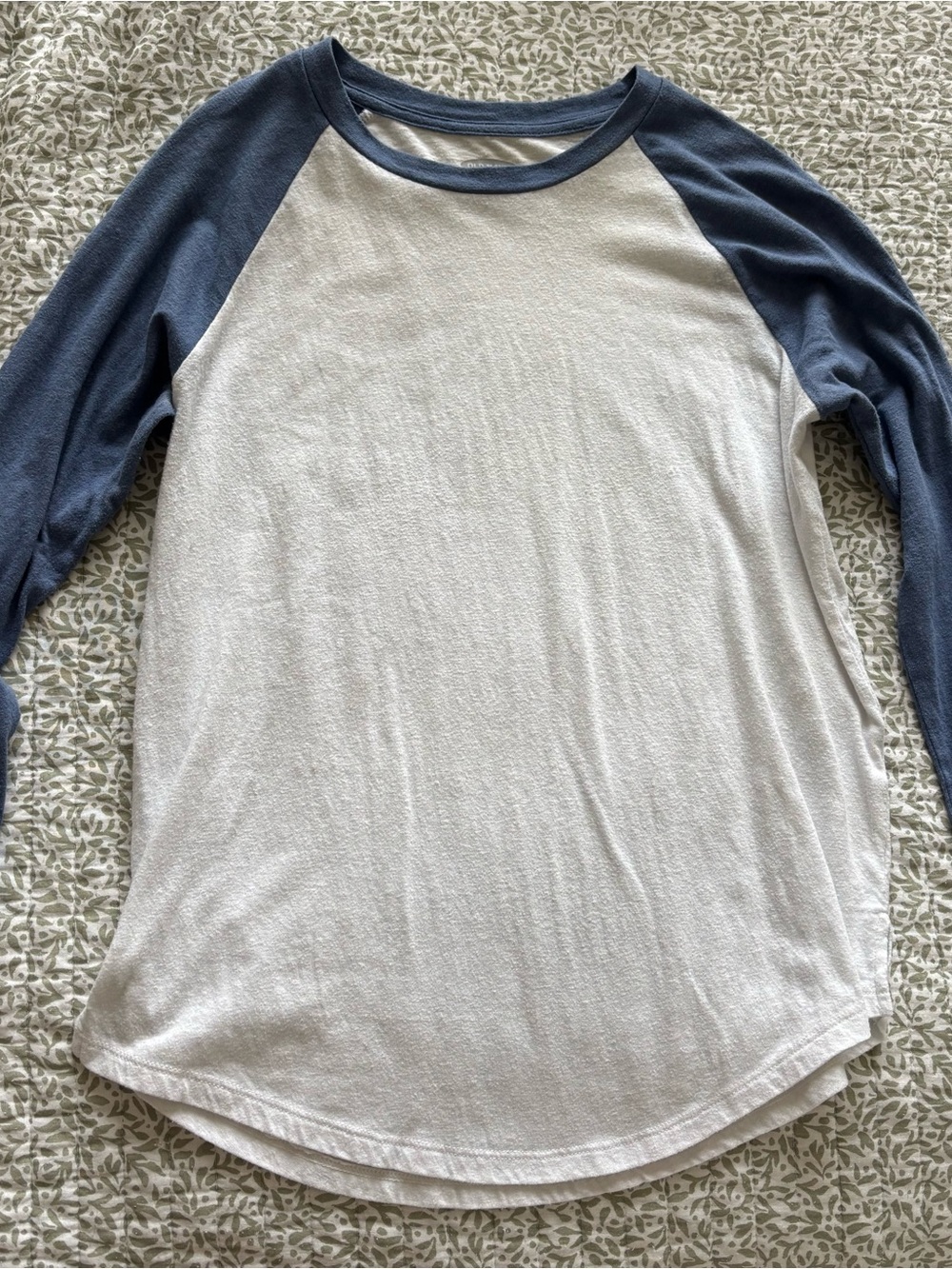 Old Navy White and Blue Raglan Long Sleeve Tee